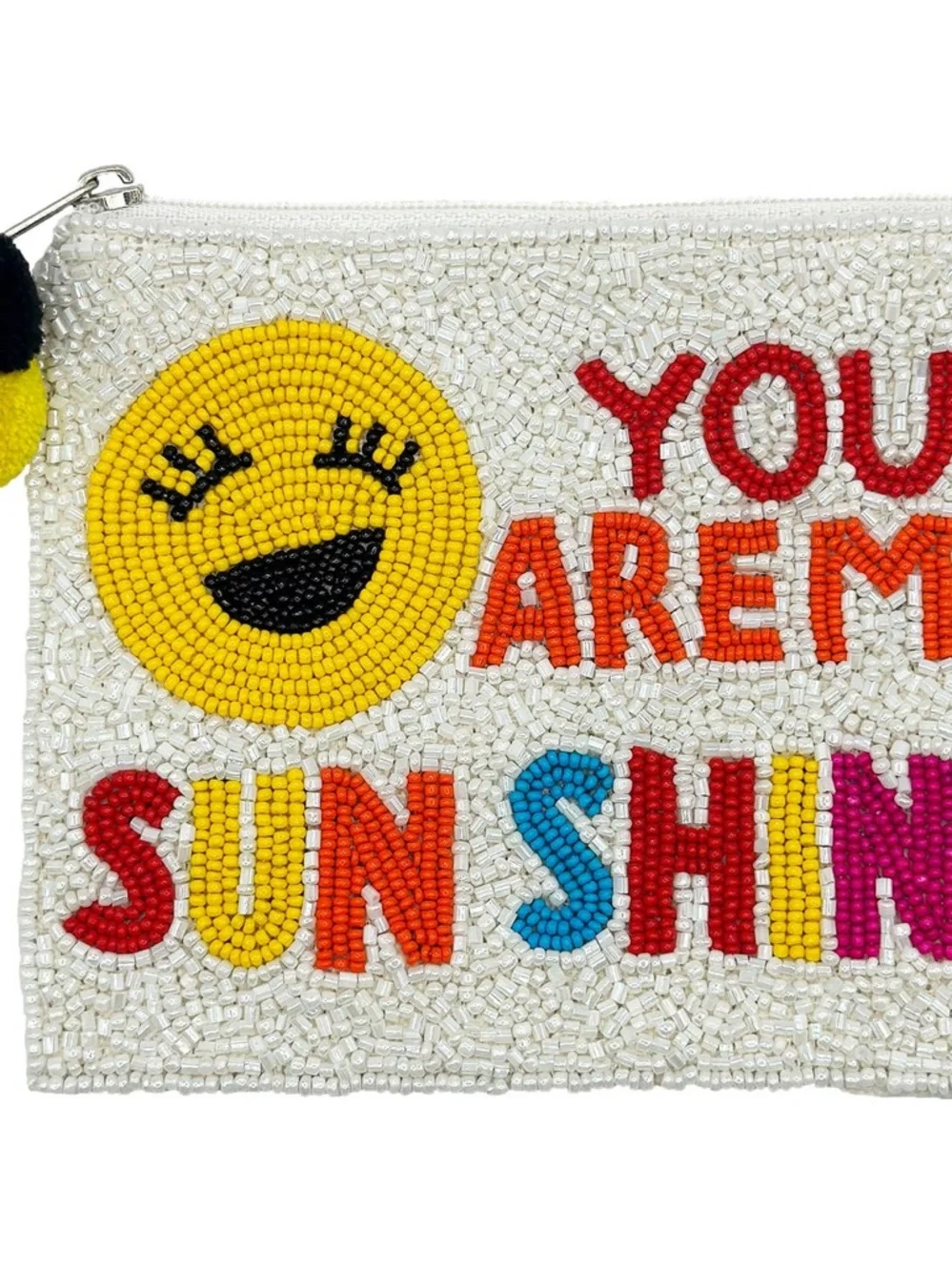 Nu Shuz Hand-Beaded 'You Are My Sunshine' White Wristlet Coin Pouch